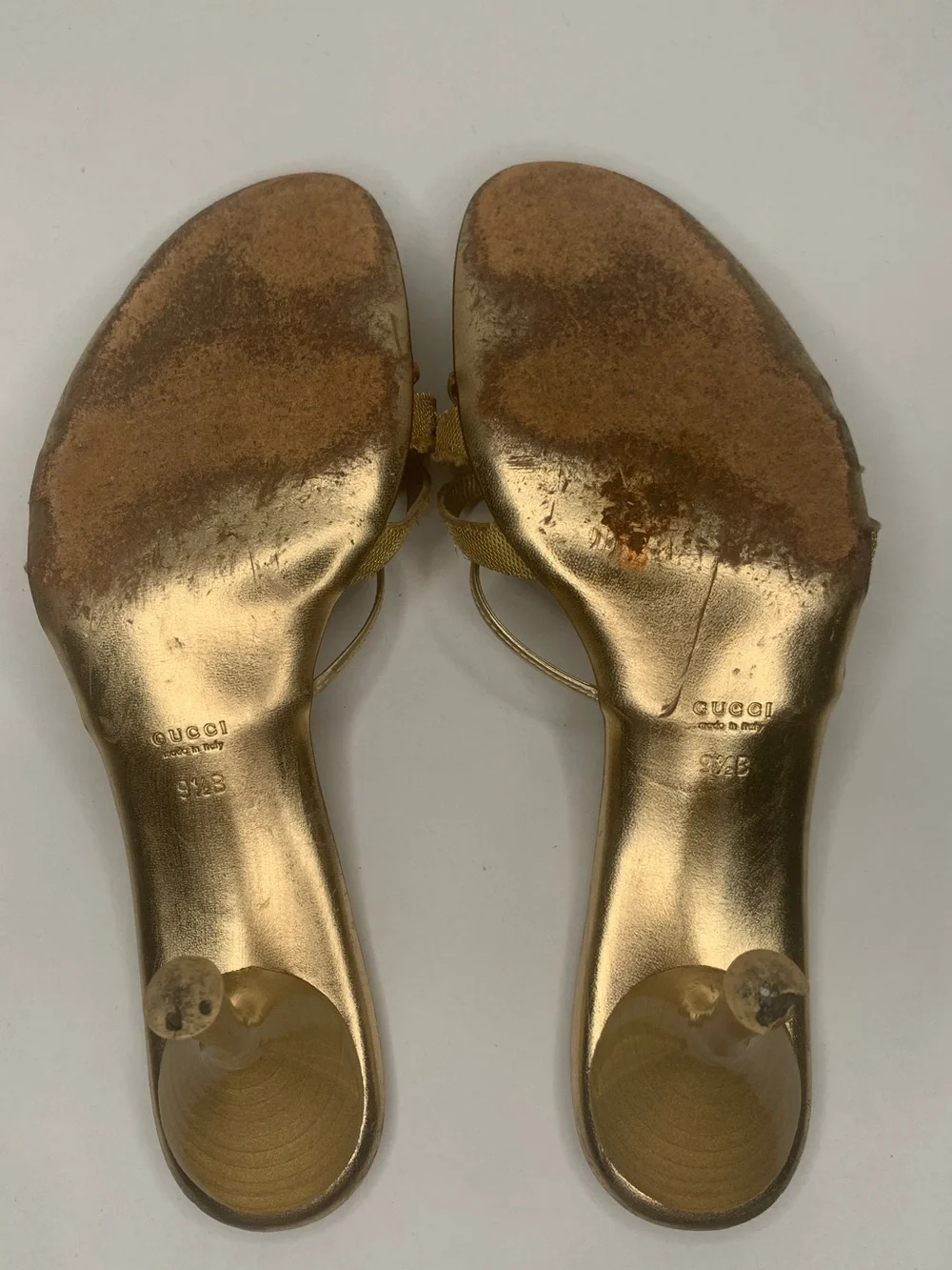Gucci Metallic Gold Strappy Slip-On Mules - Picture 7 of 8